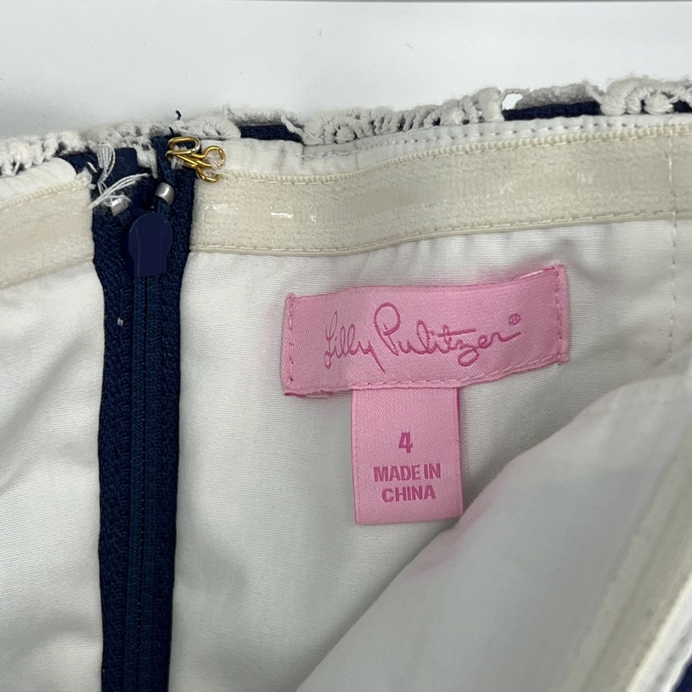 Lilly Pulitzer Sz 4 Navy Blue and White Embellished Strapless Dress - Picture 5 of 11